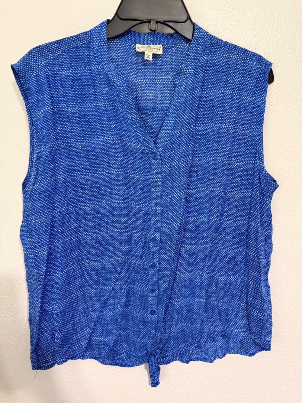 Grand & Greene Tank Blouse Blue Micro Dot Tie Front Womans L